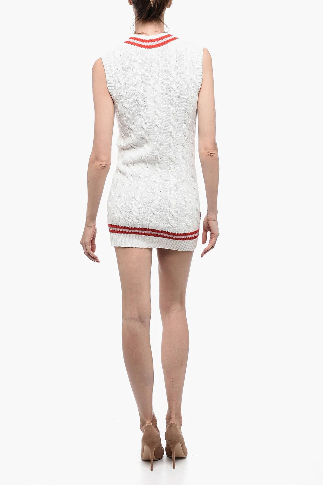AUTRY og1mm0426 Aran Cotton V-Neck Mini Dress in Beige Size XS / US 0-2 / IT 36-38 - 2 Thumbnail