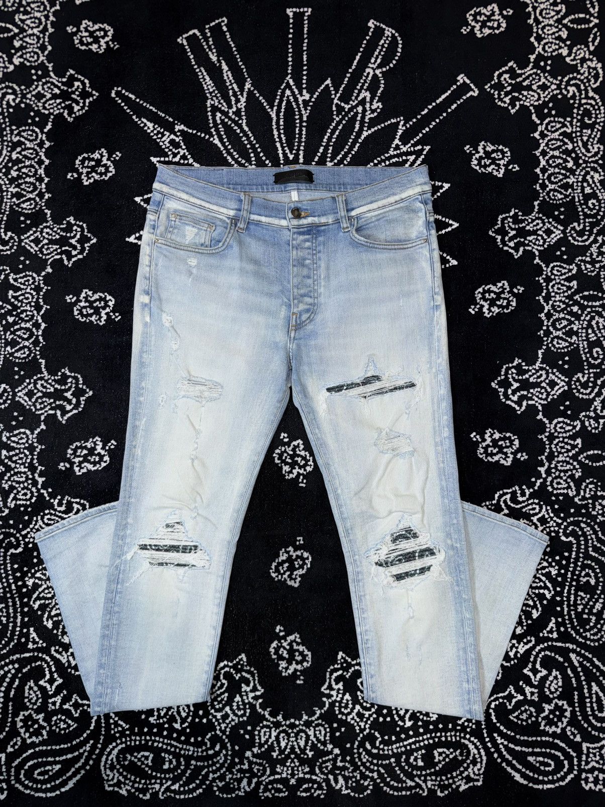 AMIRI MX1 GREEN BANDANA PATCH JEANS