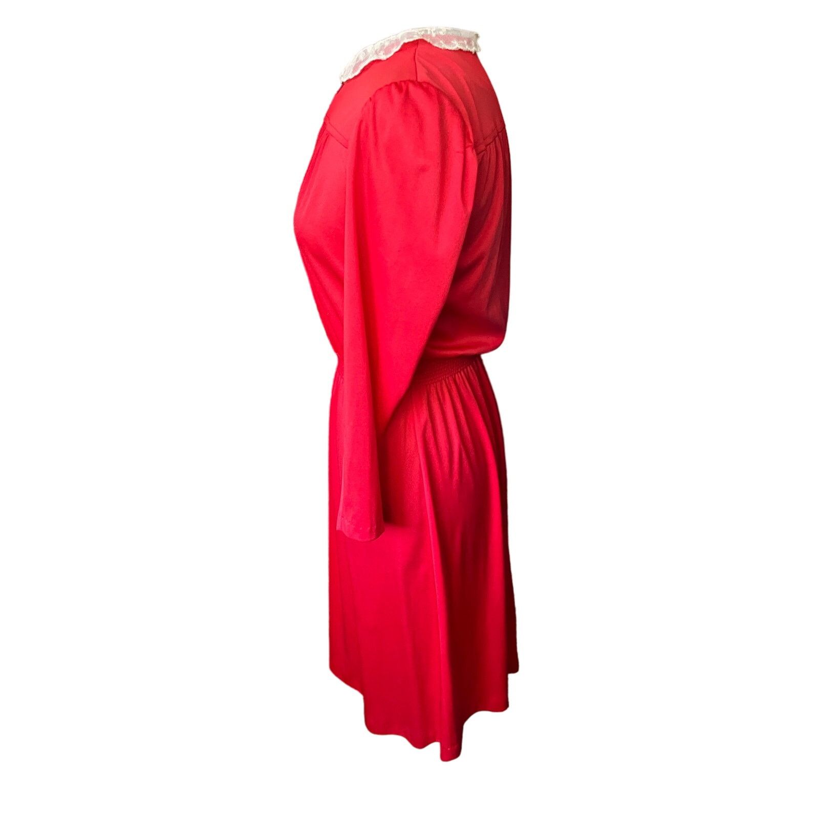 Vintage Vintage 70s Red Lace Collar Long Sleeve Midi Dress XS Small Size S / US 4 / IT 40 - 4 Thumbnail