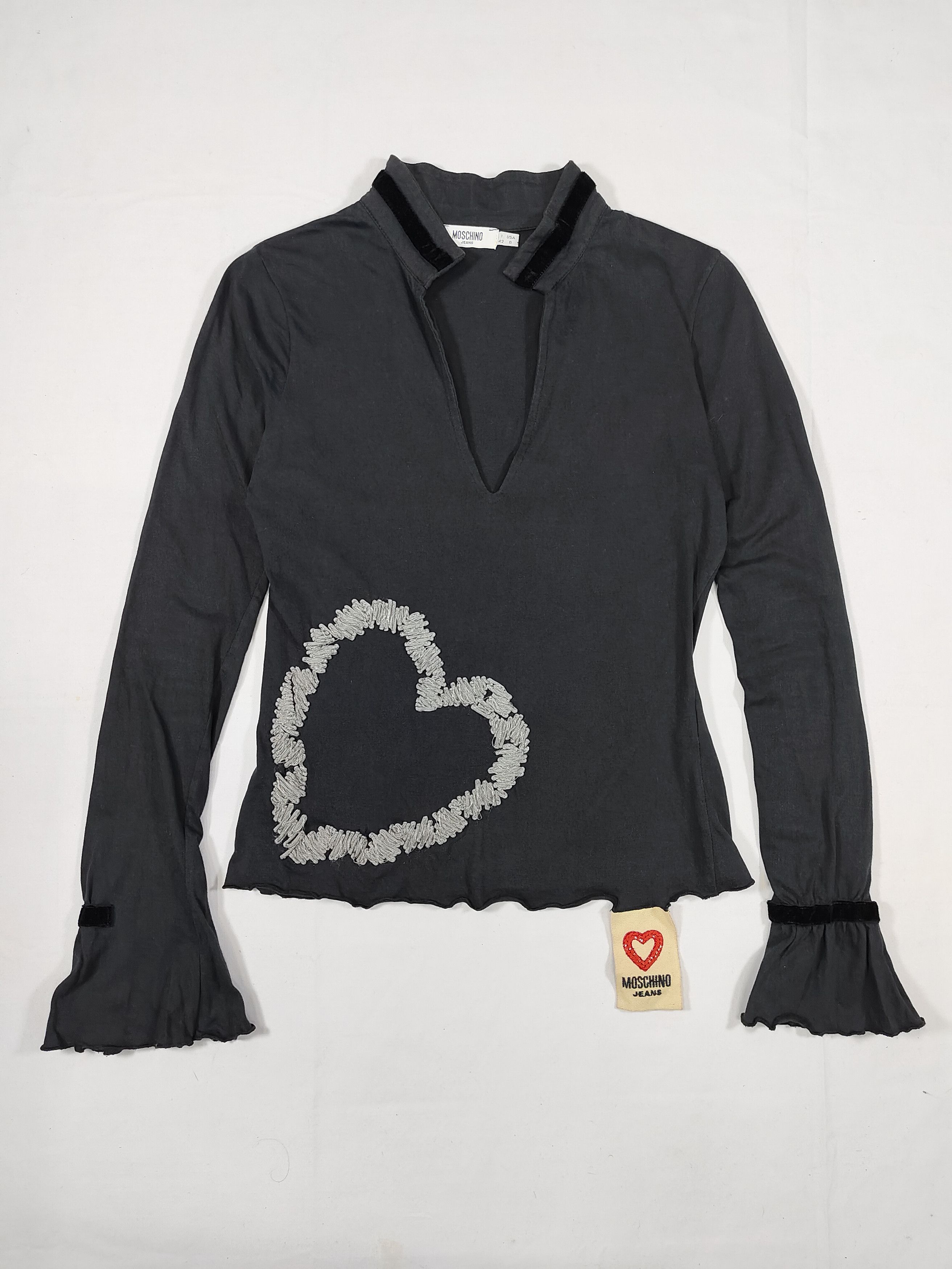 Moschino 00s Moschino- Embroidered Heart Mandarin Collar Bell Sleeve Size M / US 6-8 / IT 42-44 - 4 Thumbnail