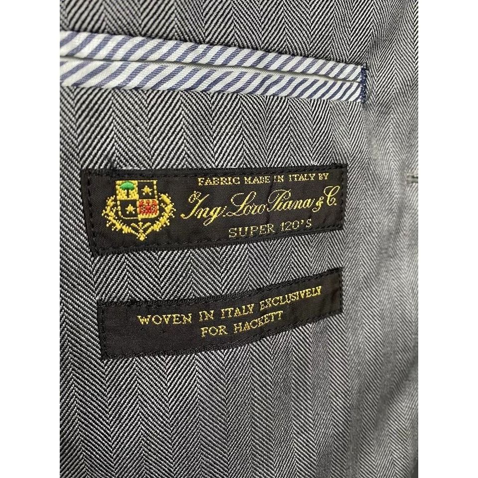 Hackett × Loro Piana Hackett ing Loro Piana Gray Herringbone Wool Blazer Sportcoa Size 38R - 11 Thumbnail