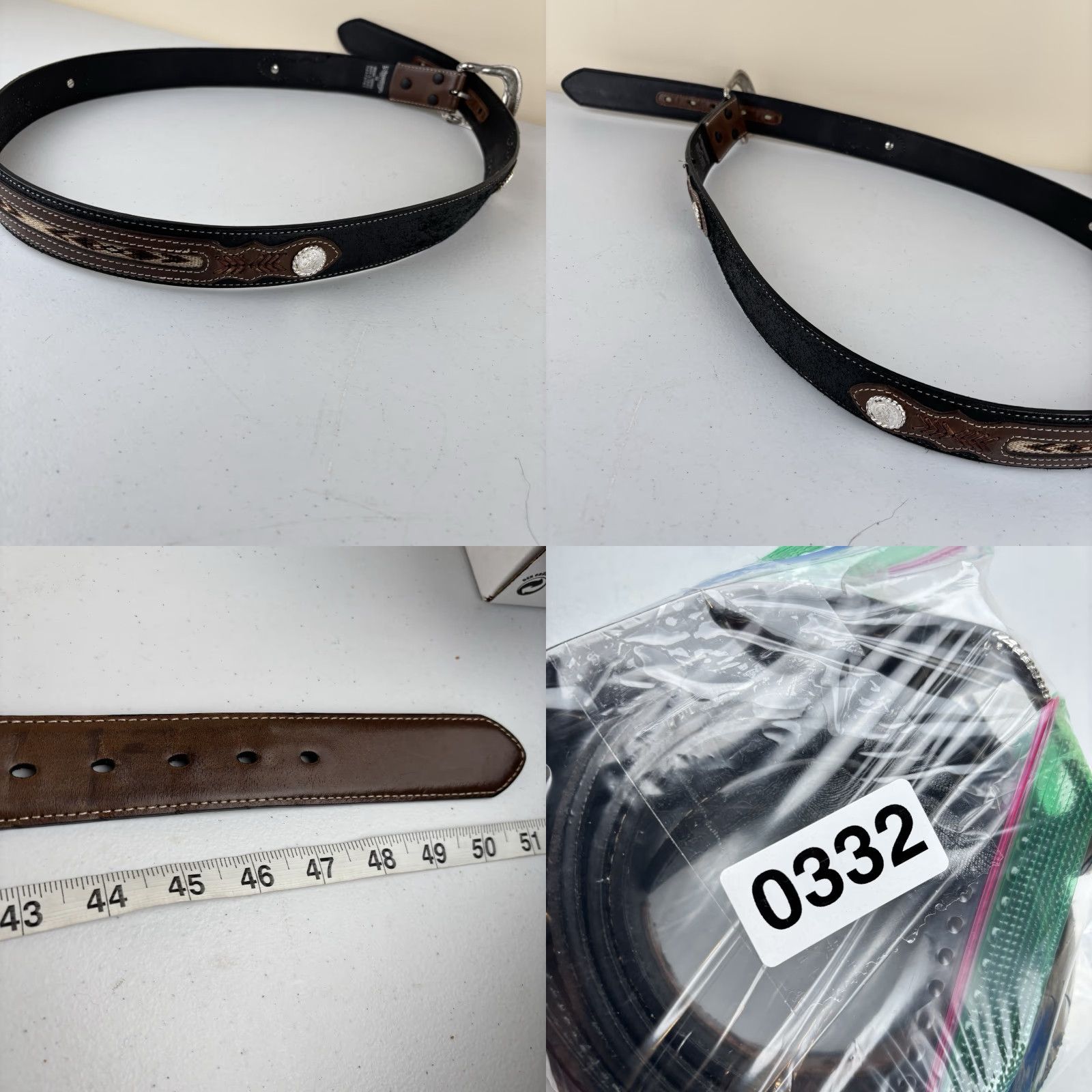 Vintage Nocona Belt Western Belt Mens Black 46 Concho Silver Cowboy Rodeo Size 46 - 8 Thumbnail