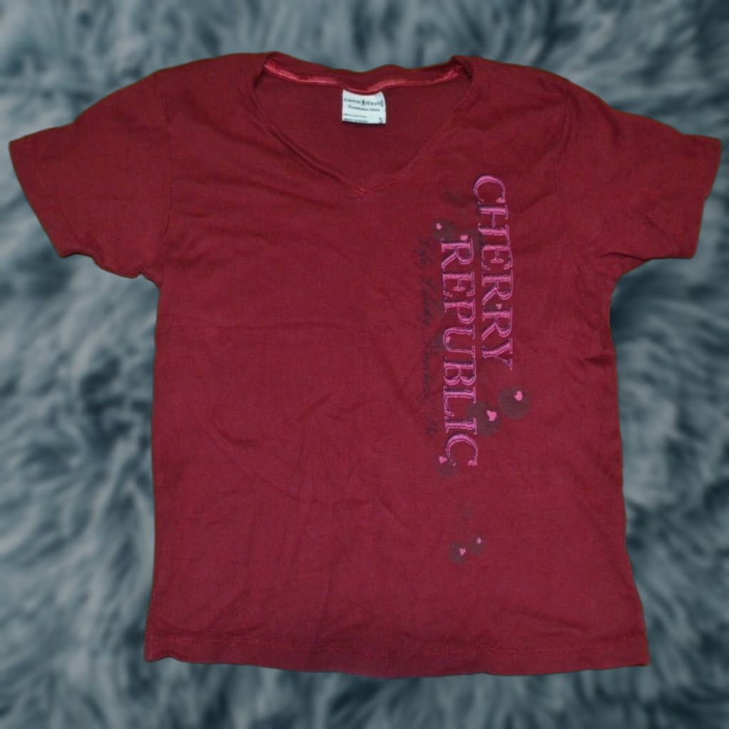 Vintage Womens Camp David T-Shirt Cherry Republic Michigan Life Liberty Beaches & Pie Red V-Neck Short Sleeve S Size S / US 4 / IT 40 - 1 Preview
