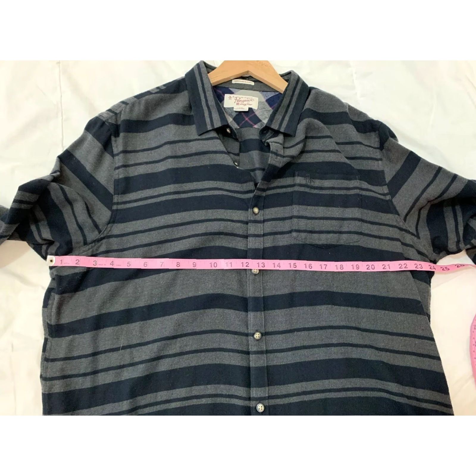 Vintage Penguin Heritage Slim Fit Long Sleeve Flannel Shirt Men 2XL Blue Gray Shirt Slim Fit Penguin Button-Up Casual Size US XXL / EU 58 / 5 - 4 Thumbnail