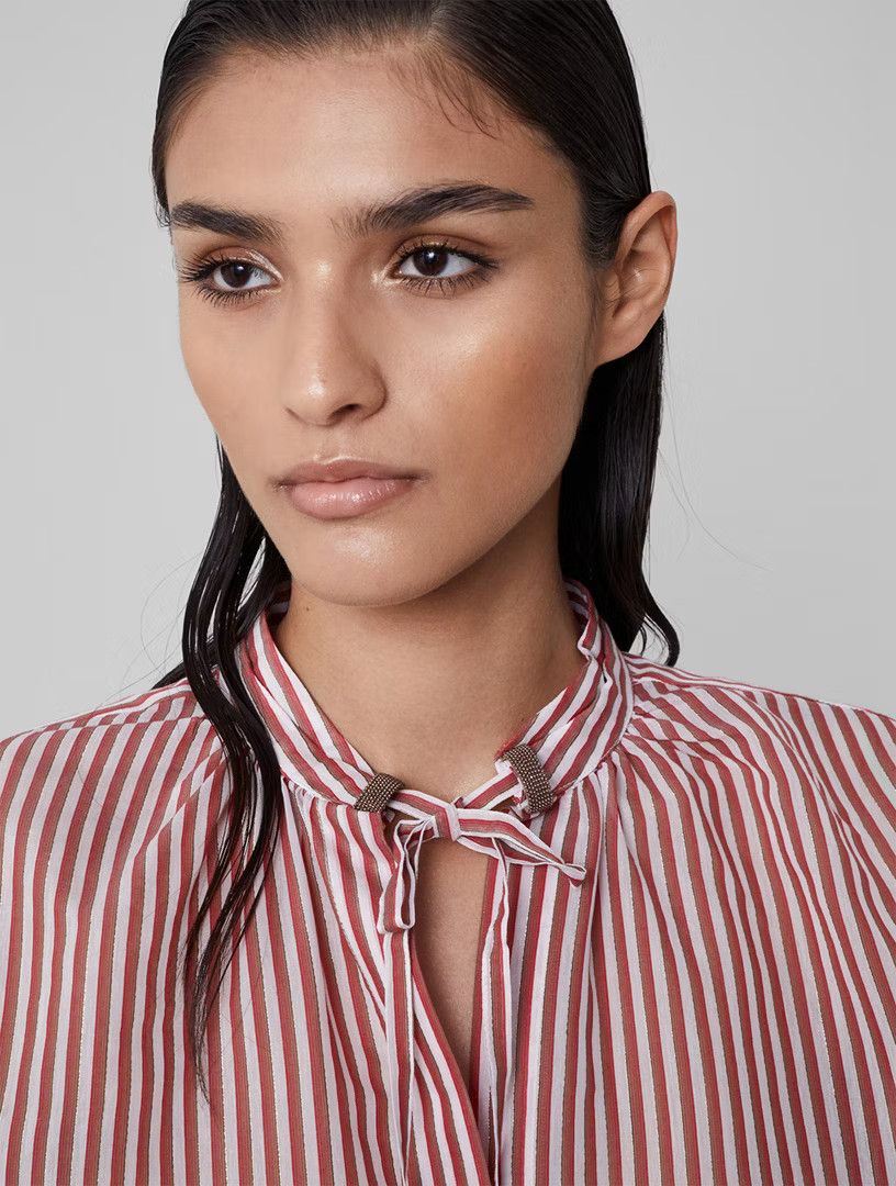 Brunello Cucinelli o1y0725 Striped Shirt in Red/White Size M / US 6-8 / IT 42-44 - 2 Thumbnail