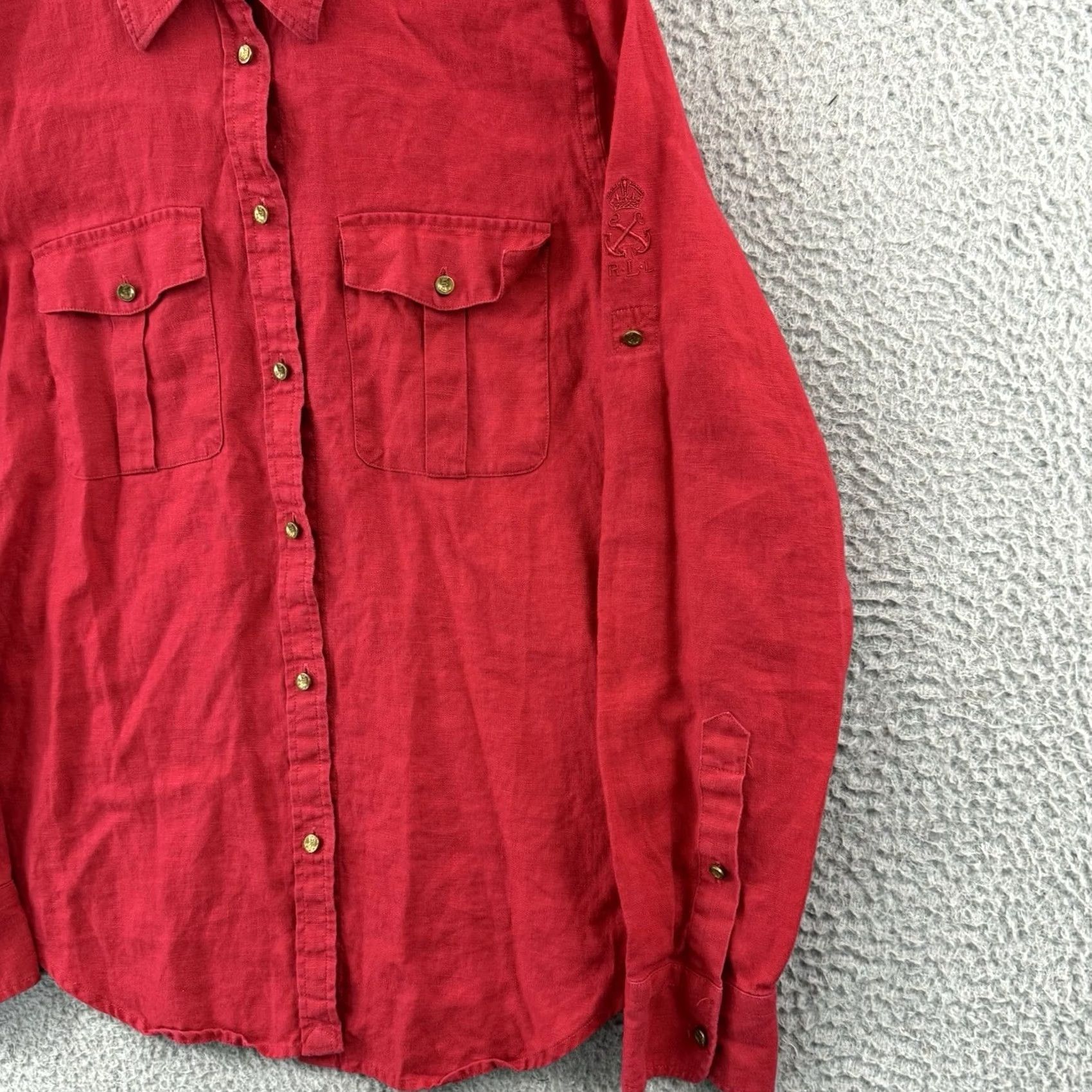 Ralph Lauren Lauren Ralph Lauren Shirt Women Small Red 100% Linen Button Long Sleeve Nautical Size S / US 4 / IT 40 - 5 Thumbnail