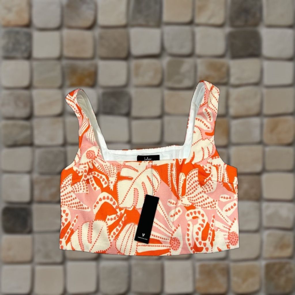 Lulus Lulus Shirt Womens Small Orange Beige Floral Cropped Tank Top New Size S / US 4 / IT 40 - 1 Thumbnail