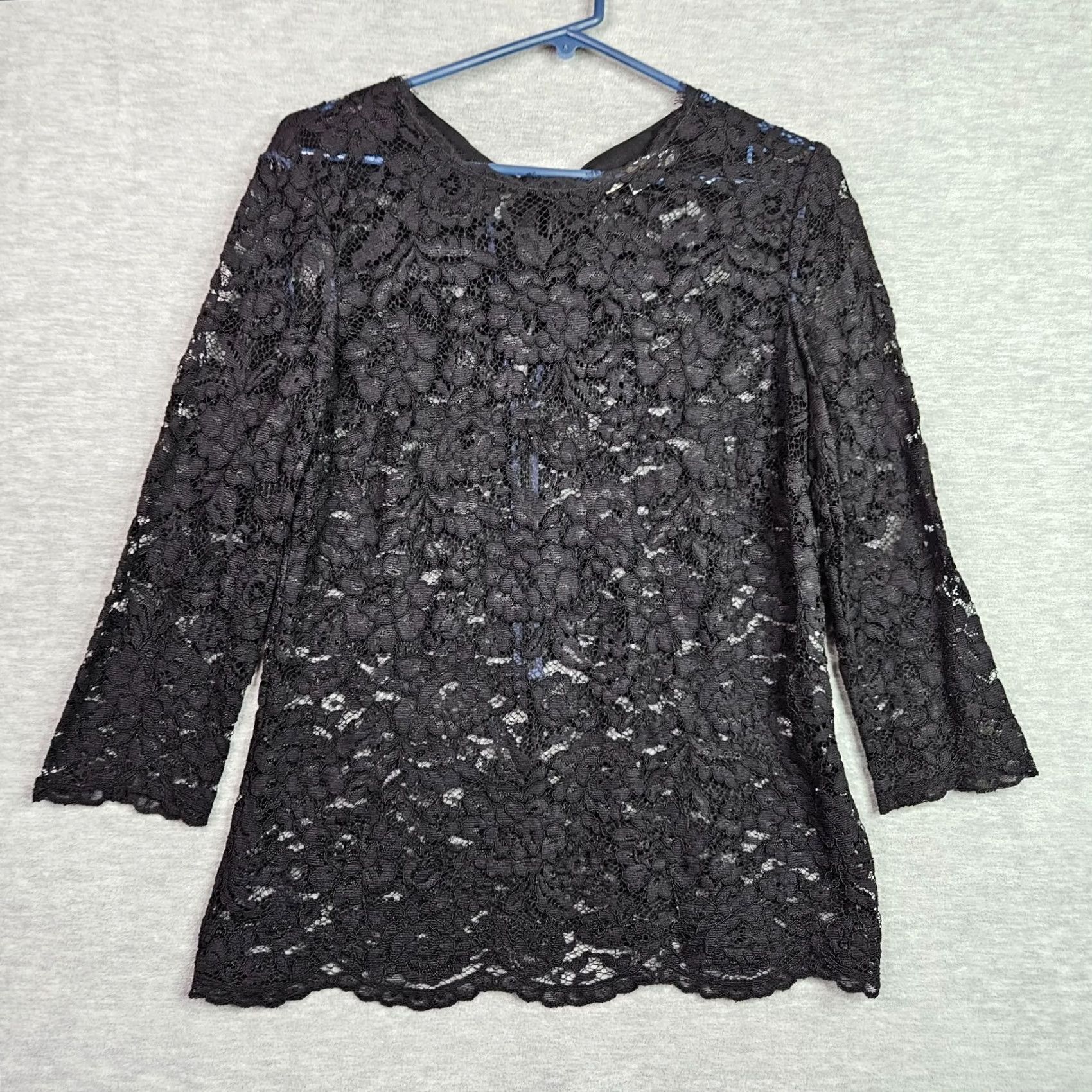 Boden Boden Blouse Women Black Lace Long Sleeve Keyhole Tie Back Size 10 Regular Knit Polyester Solid Vintage No Size L / US 10 / IT 46 - 2 Thumbnail
