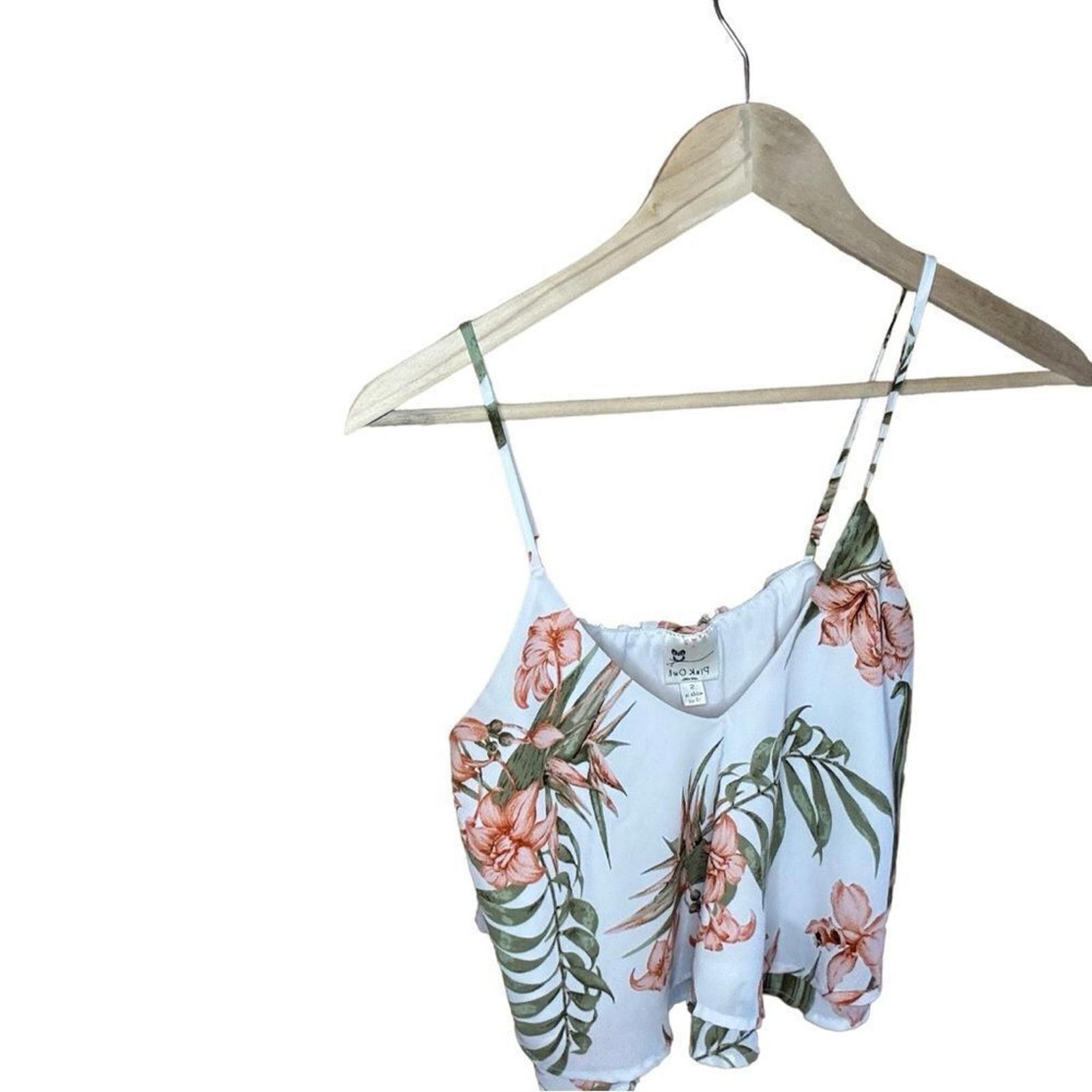 Designer Pink Owl. White/Pink/Green Floral Crop Top. Size Small. Size S / US 4 / IT 40 - 3 Thumbnail
