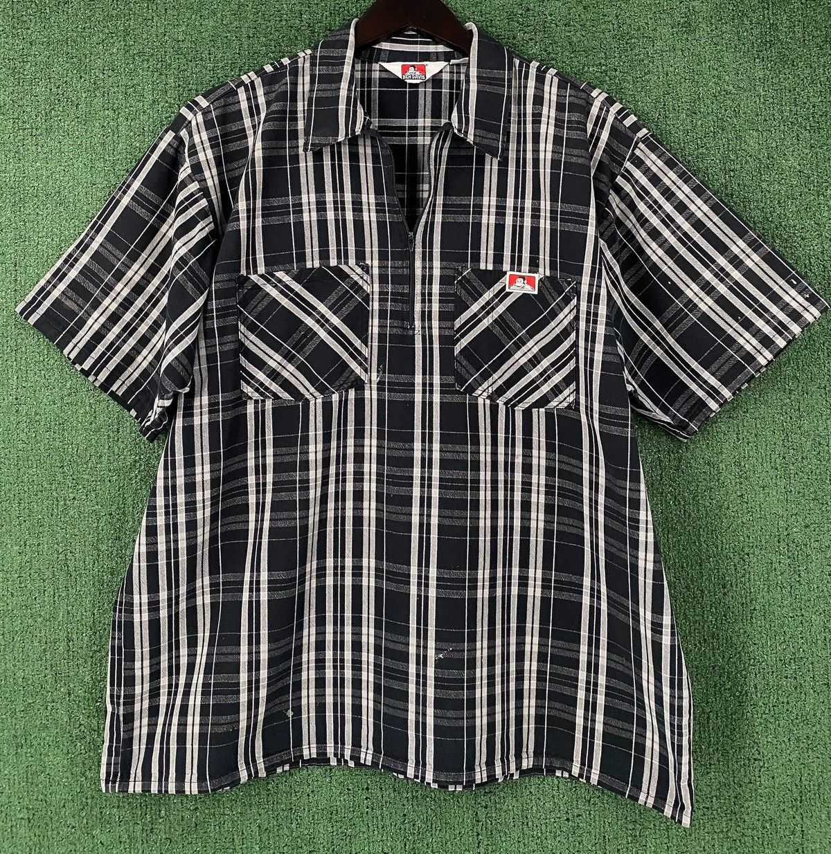 90’s Ben Davis Plaid 1/4 Zip Short Sleeve Shirt XL