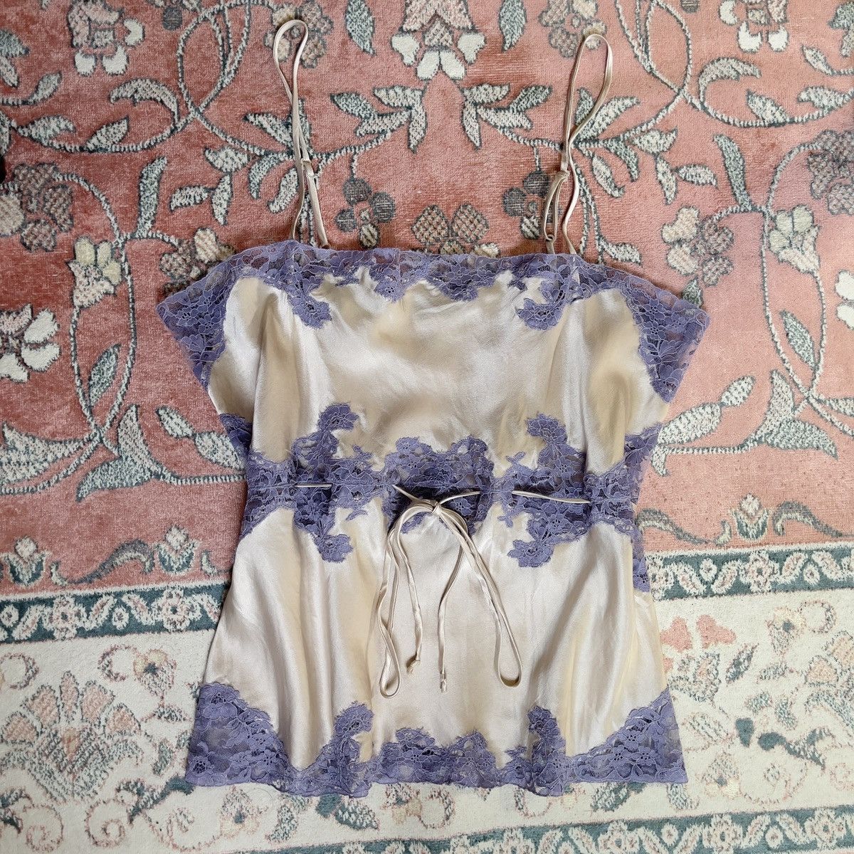 image of Vintage Dusty Brown Silk & Purple Lace Camisole (S-M), Women's