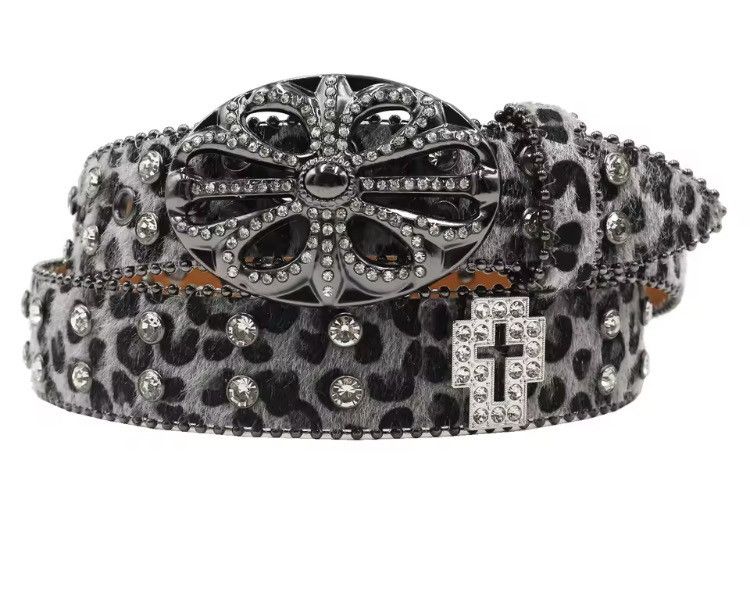 Japanese Brand Retro Style Cross Leopard Print Pu Leather Belt 115 cm Size ONE SIZE - 3 Thumbnail
