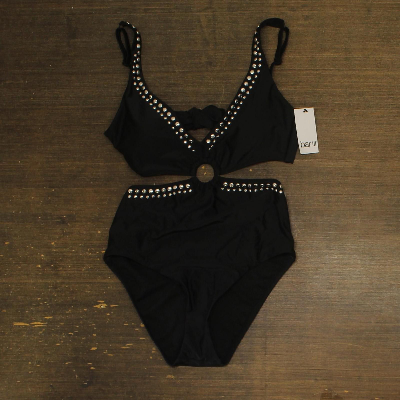 Bar III Nwt Bar Iii It Studded One Piece Swimsuit Black / Silver S Size ONE SIZE - 1 Thumbnail