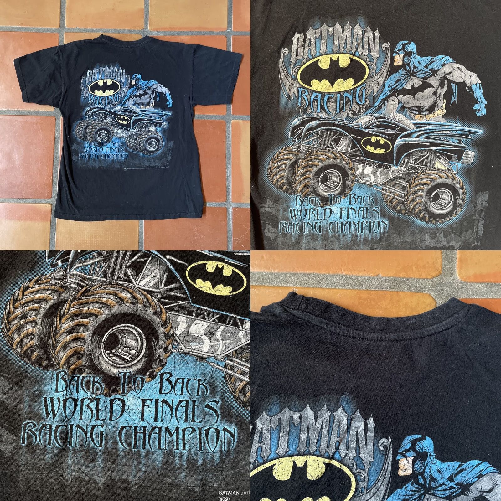 Vintage VINTAGE B&C Mens Medium Black Graphic Tee BATMAN RACING Monster Truck Tee Shirt Muskel? Size US M / EU 48-50 / 2 - 10 Thumbnail