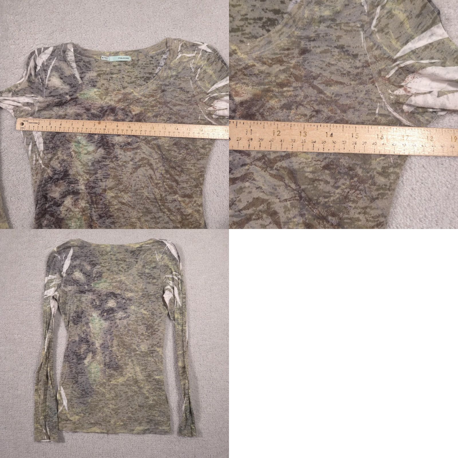 Vintage Maurices Shirt Womens Medium Green Floral Glitter Sheer Scoop Neck Tee Top Size M / US 6-8 / IT 42-44 - 8 Thumbnail