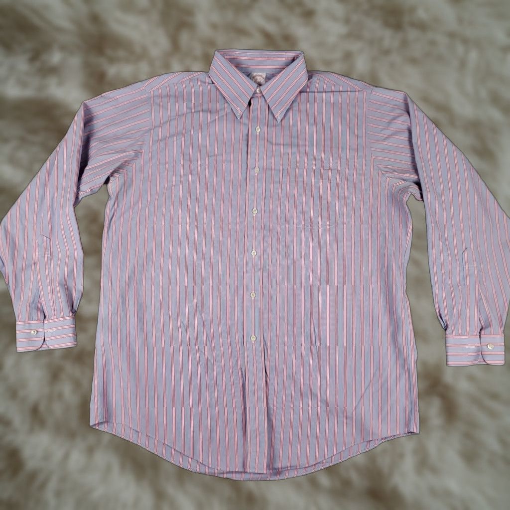 Brooks Brothers VINTAGE Brooks Brothers Shirt Mens 16.5 Blue Red Striped Dress Button Up Long Sleeve Regular Non-Iron Pockets Men's Size 42R - 1 Thumbnail