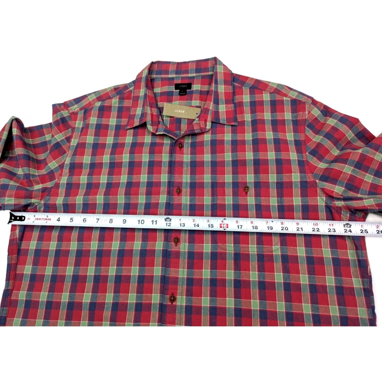 J.Crew J.CREW Button-Down Plaid Shirt XL Men Red Green Cotton Lightweight E6698 Size US XL / EU 56 / 4 - 7 Thumbnail