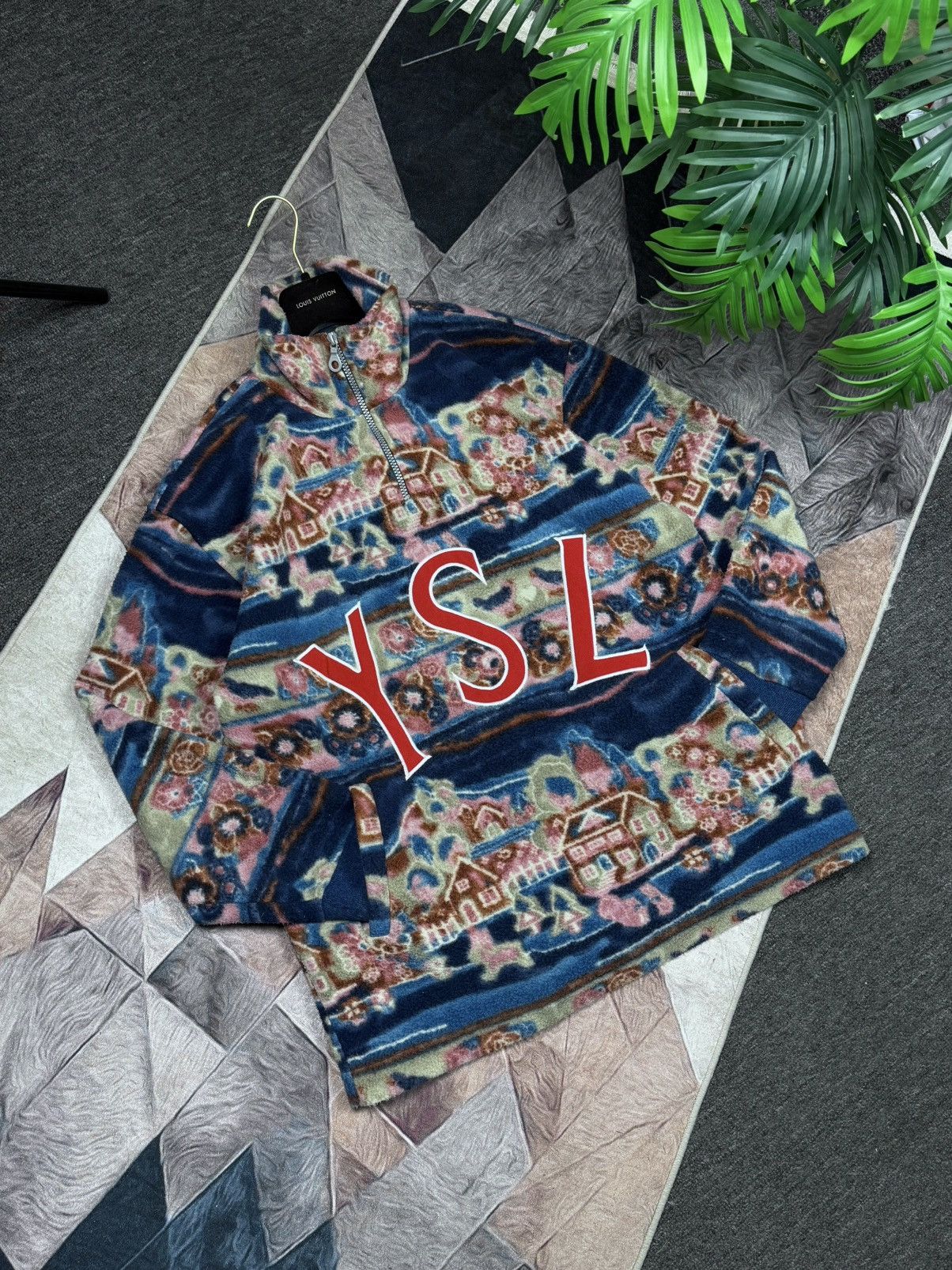 Japanese Brand YSL Fleece Yves Saint Laurent With Lightning and Big Logo Size US L / EU 52-54 / 3 - 22 Thumbnail