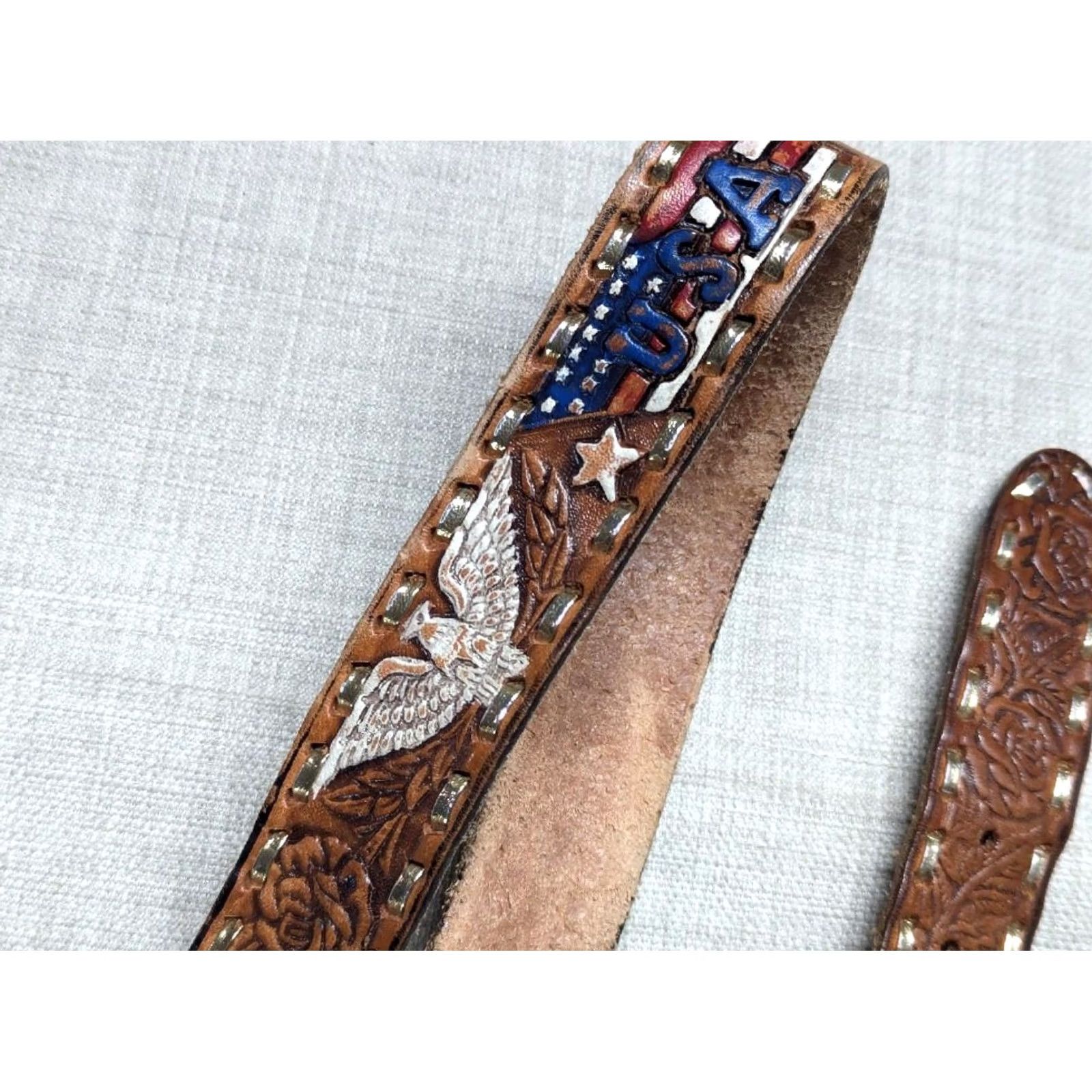 Vintage VINTAGE leather belt EAGLE america 46 western buckle belt Cowboy Men Size 46 - 5 Thumbnail