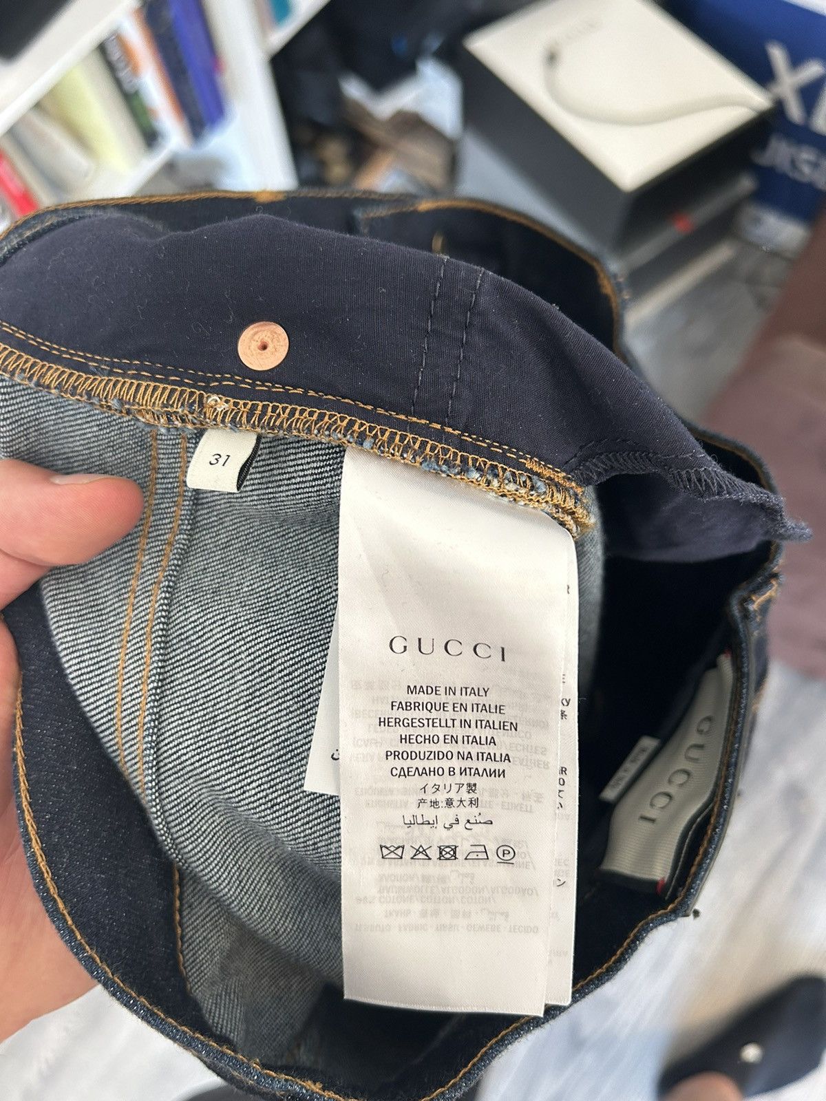 Gucci Indigo Raw Denim Jeans with Gucci Badge Size US 31 - 11 Thumbnail