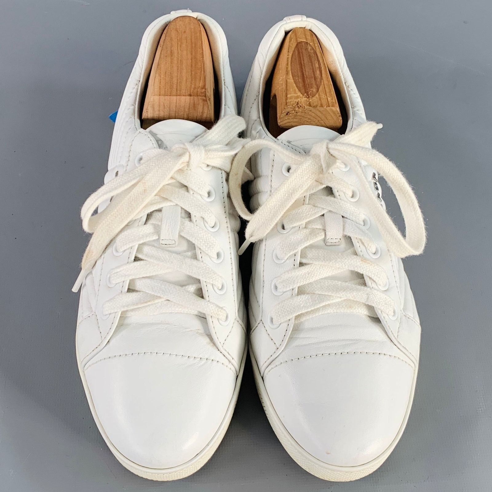 PRADA Size 8 White Leather Quilted Low Top Sneakers