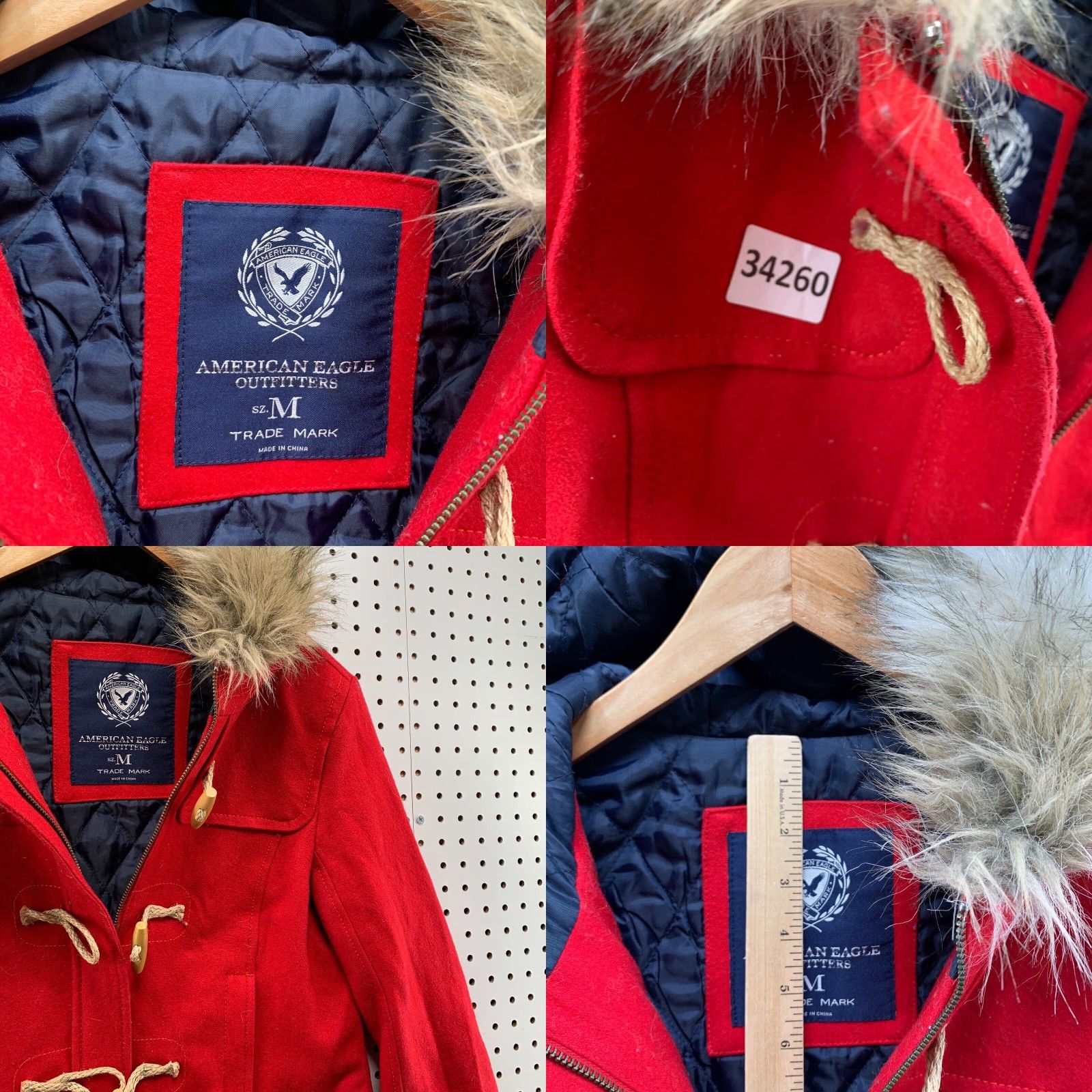 American Eagle Outfitters American Eagle Wool Coat Womens Medium Red Hooded Toggle Faux Fur 20x29 Coat Women Red Wool Blend Pea Coat Winter Removable? Size M / US 6-8 / IT 42-44 - 8 Thumbnail