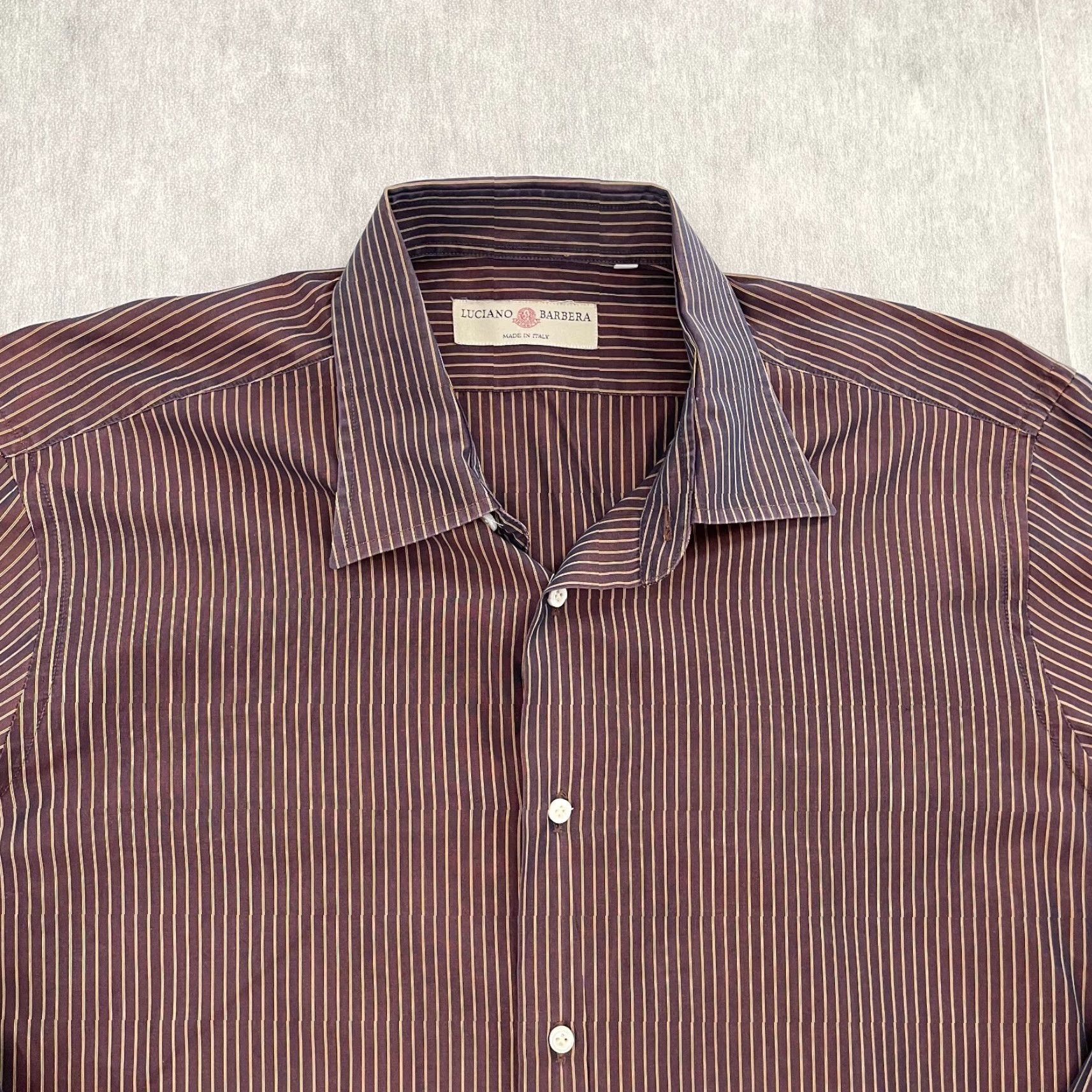 Vintage VINTAGE Luciano Barbera Shirt Mens XL Long Sleeve Button Up Striped Purple Italy Designer Size US XL / EU 56 / 4 - 3 Thumbnail