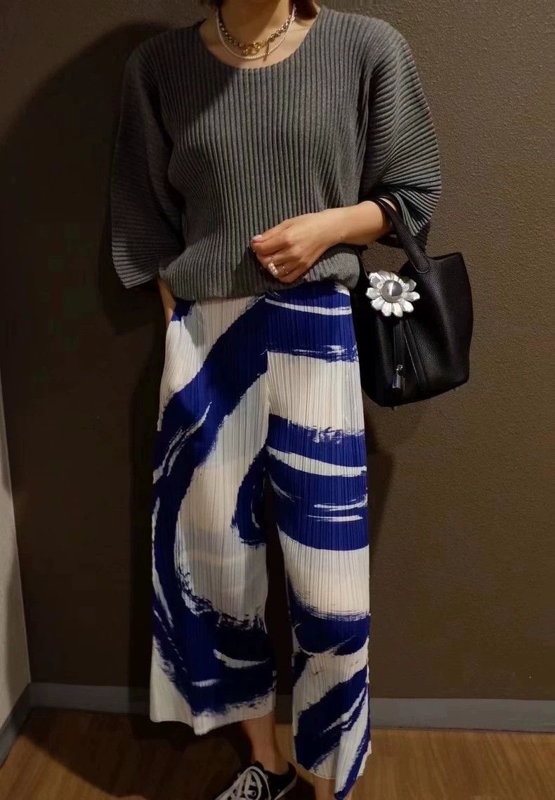 Issey Miyake Issey Miyake size:2 Blue white cloud pleated long pants Size 32" / US 10 / IT 46 - 2 Thumbnail