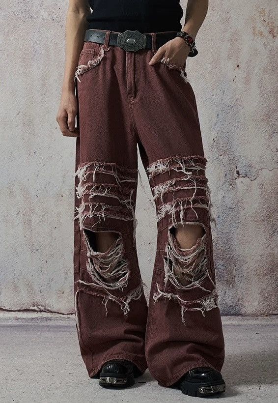 Japanese Brand × Vintage Avant garde fashion punk damage distressed ripped jeans Size US 30 / EU 46 - 1 Thumbnail