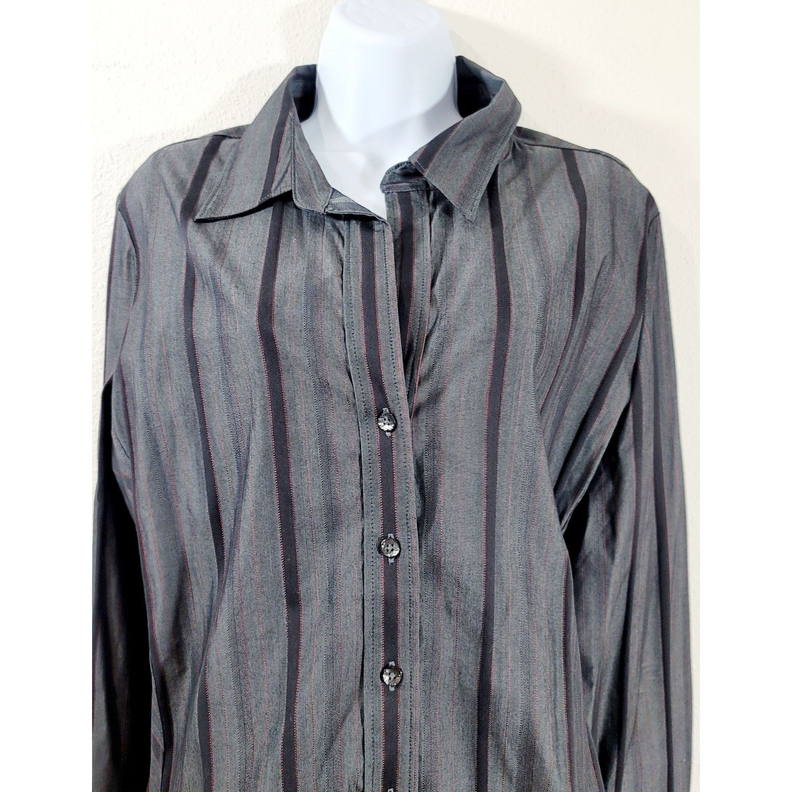 George George Black Red Pinstripe Collard Button Up Top XL Size XL / US 12-14 / IT 48-50 - 5 Thumbnail