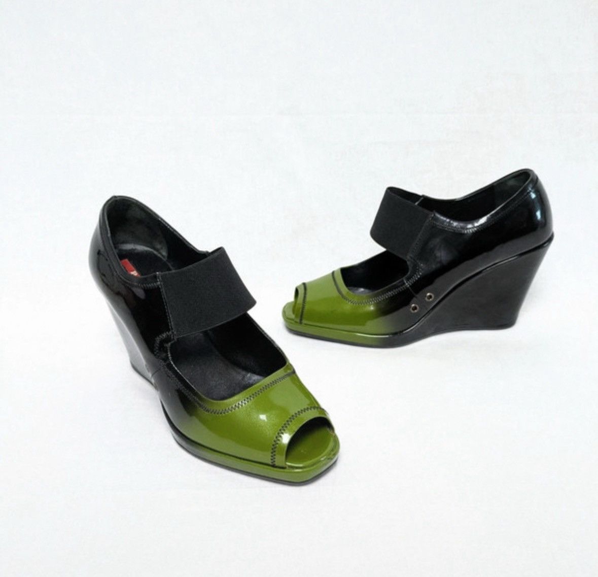 Prada Prada two-tone wedge heels- Black & Green Leather 38.5 Size US 7.5 / IT 37.5 - 4 Thumbnail
