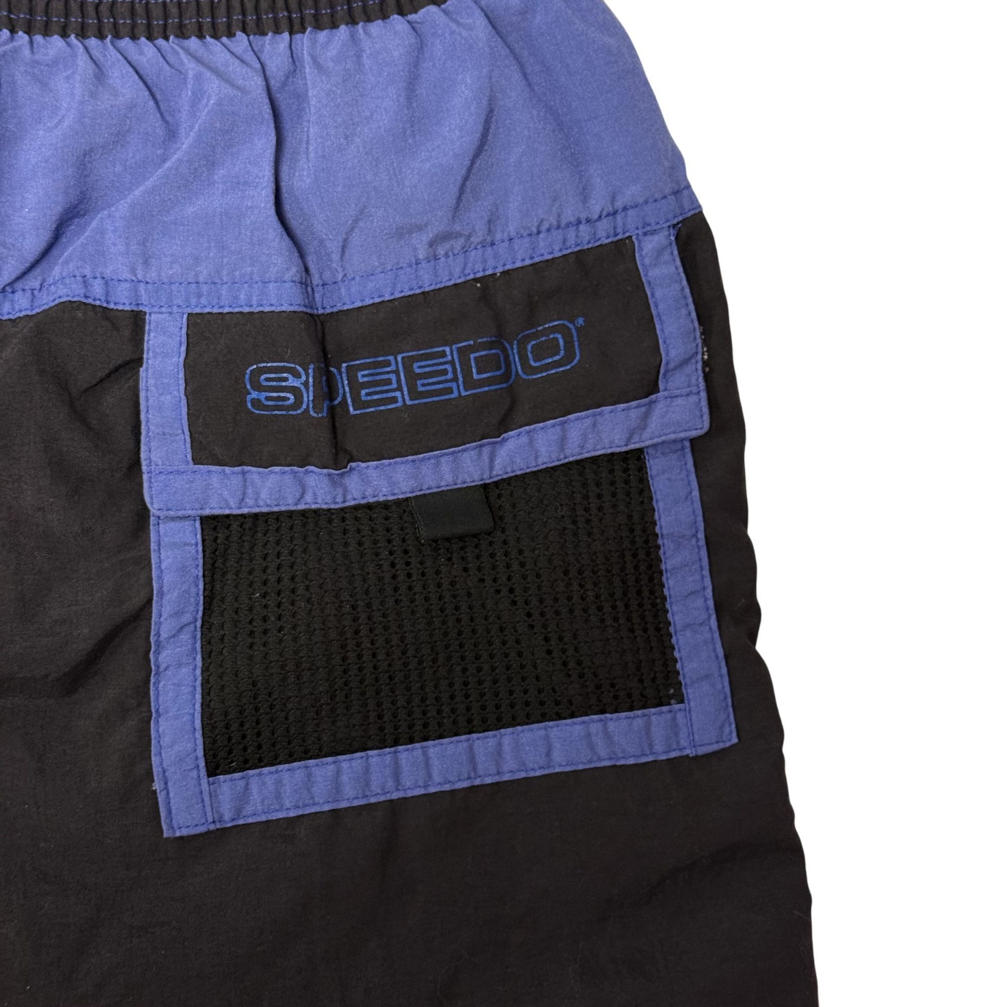 Speedo Vtg Speedo Black Blue Swim Trunks SPELL OUT Logo Shorts Size US 36 / EU 52 - 5 Thumbnail