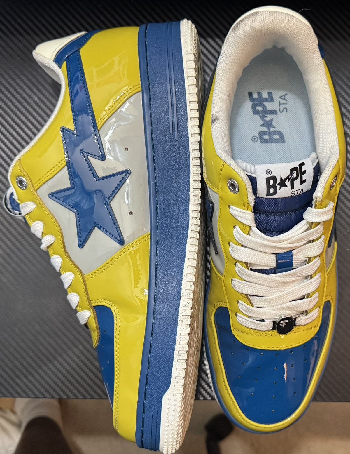 Bape BAPE STA Low Yellow/Blue Patent Leather Sneakers Size US 12 / EU 45 - 4 Thumbnail