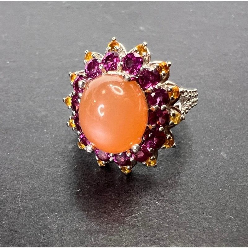 Other Peach moonstone rhodolite ring in sterling silver size 7 Size ONE SIZE - 2 Thumbnail