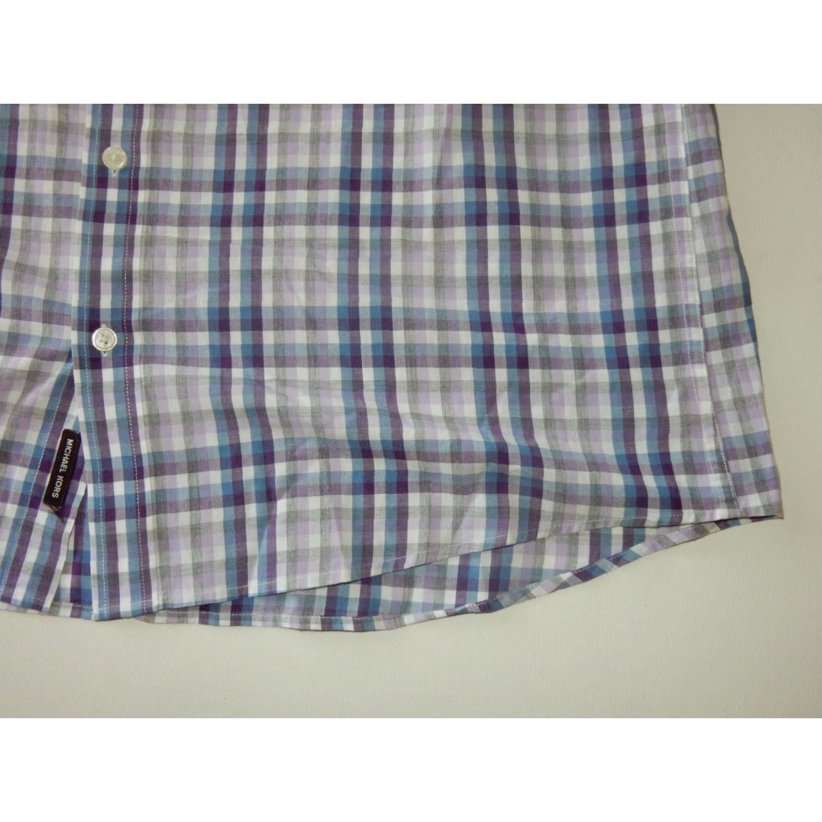 Michael Kors Michael Kors Men's Plaid Long Sleeve Cotton Button-Up Shirt Size Large Purple Size US L / EU 52-54 / 3 - 2 Thumbnail
