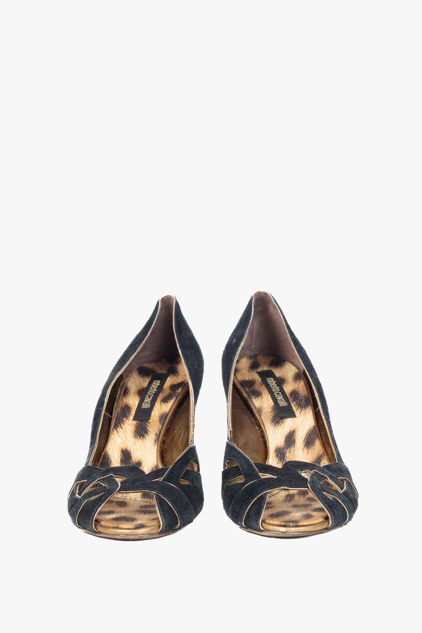 Roberto Cavalli Roberto Cavalli Black Suede Cutout Peep-Toe Heels Size US 5.5 / IT 35.5 - 2 Thumbnail