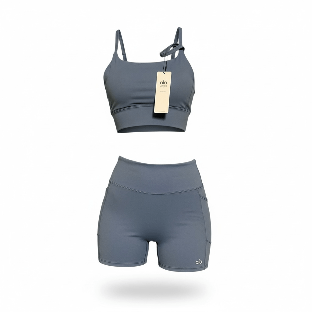 Alo Yoga NWT Alo Yoga Blue Sports Bra & Scrunch Butt Shorts Workout Size M / US 6-8 / IT 42-44 - 3 Thumbnail