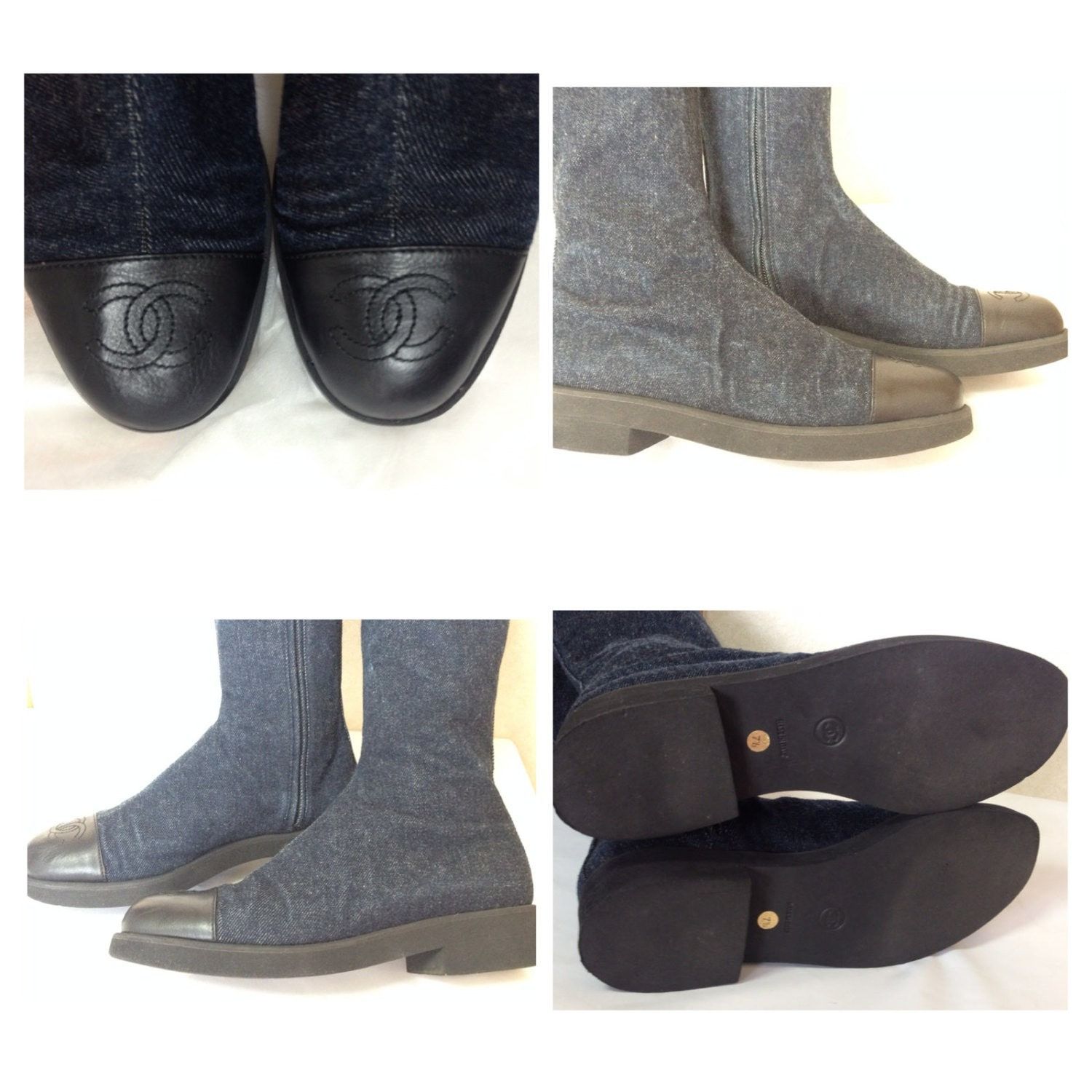 Chanel MINT. Vintage CHANEL mid high boots, black and denim combo Size US 7 / IT 37 - 4 Thumbnail