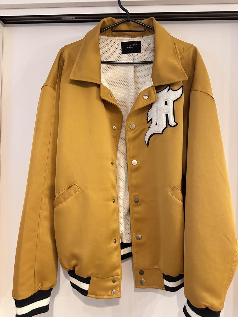 【ほのす】FEAR OF GOD SATIN COACH JACKET Gold Fear of God Satin Baseball Coach Jacket | Depop