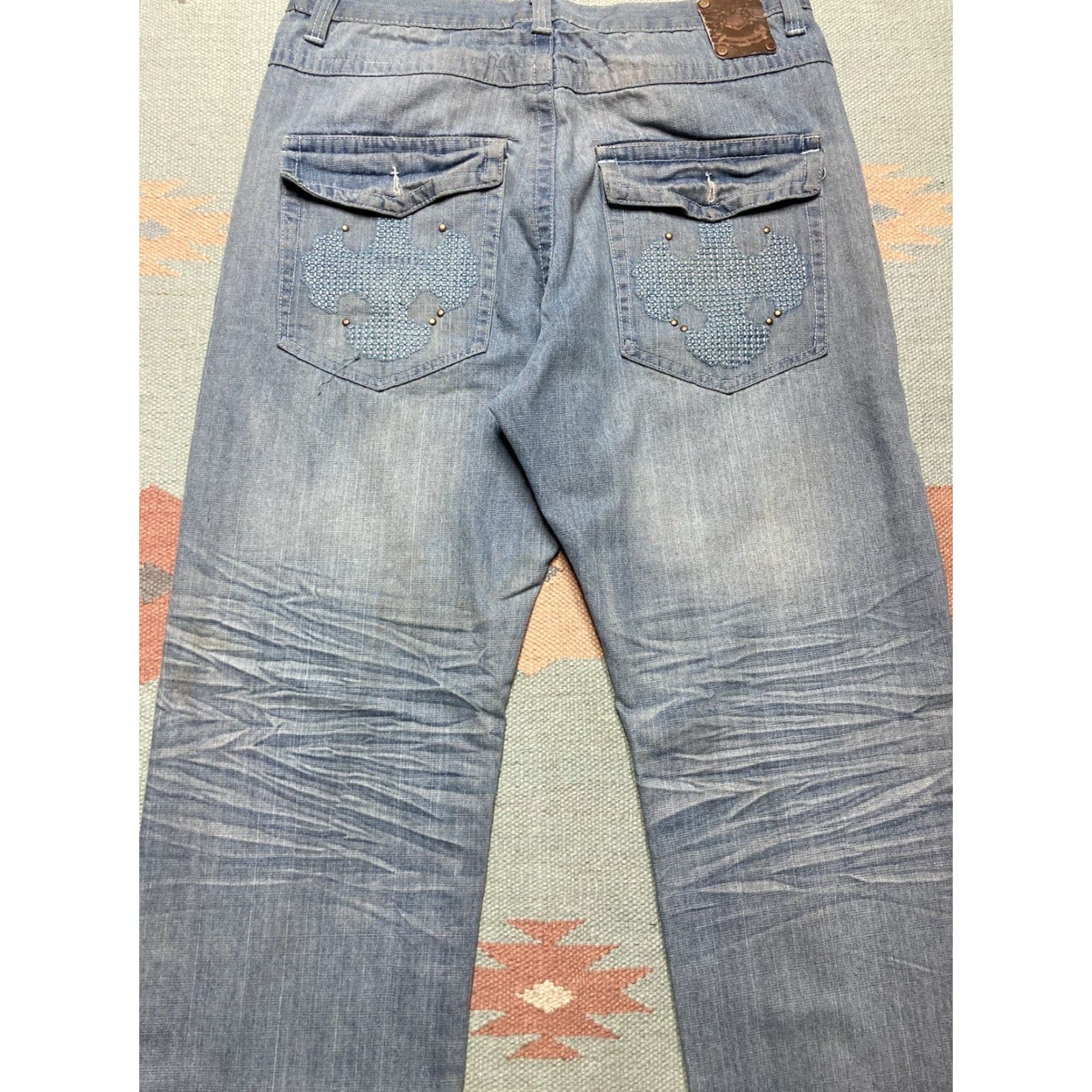 Express VINTAGE Brooklyn Xpress Baggy Jeans Embroidered Grunge 34x34 Men Blue INSEAM 34 Size US 34 / EU 50 - 3 Thumbnail