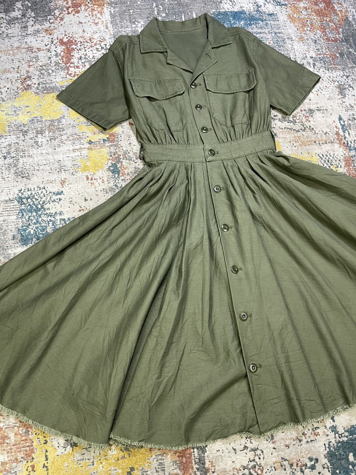MOUSSY Azul By Moussy Olive Green Military Full Button Dress Size S / US 4 / IT 40 - 1 Thumbnail