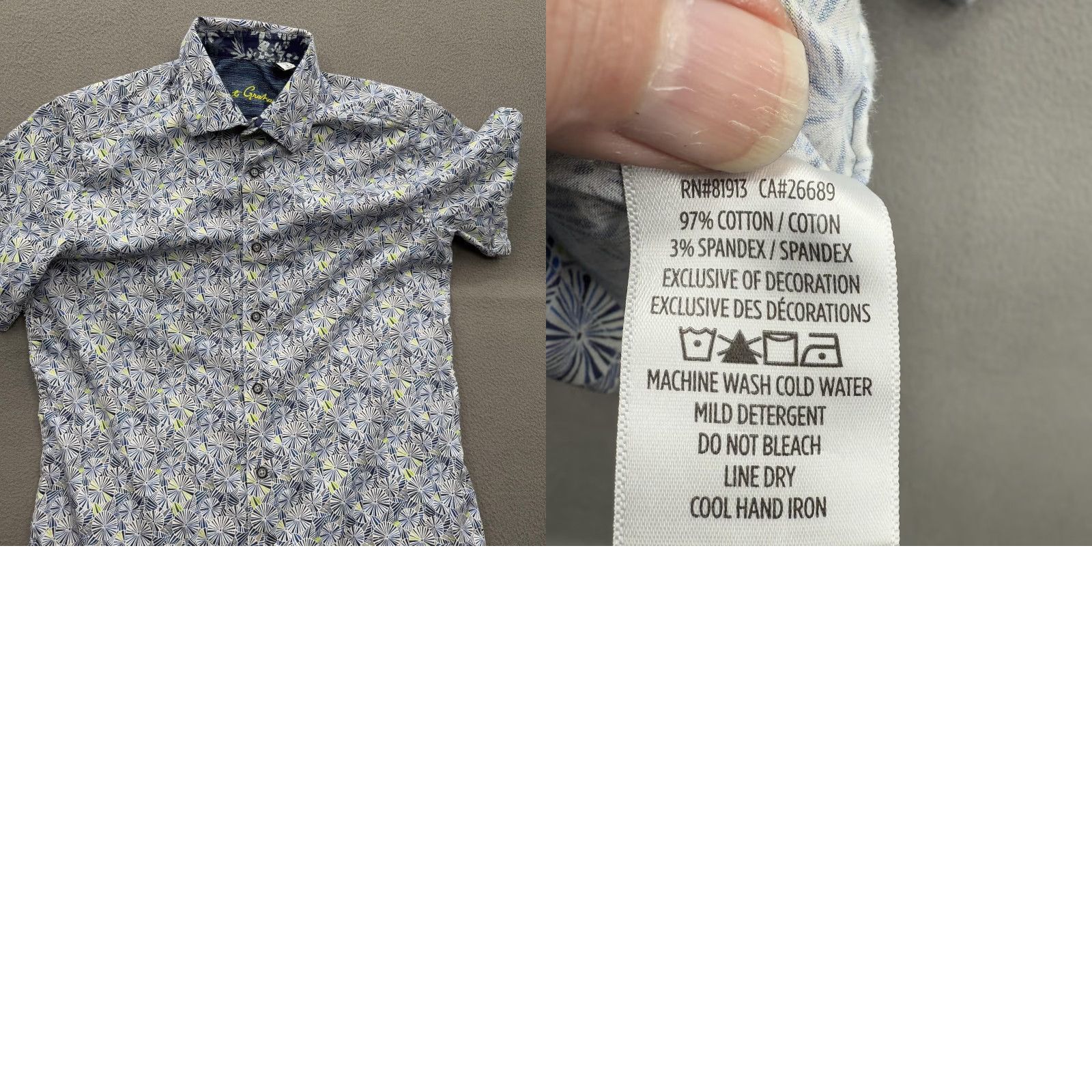 Robert Graham Robert Graham Shirt Mens Small Blue Geometric Short Sleeve Classic Fit Button Up Size US S / EU 44-46 / 1 - 8 Thumbnail