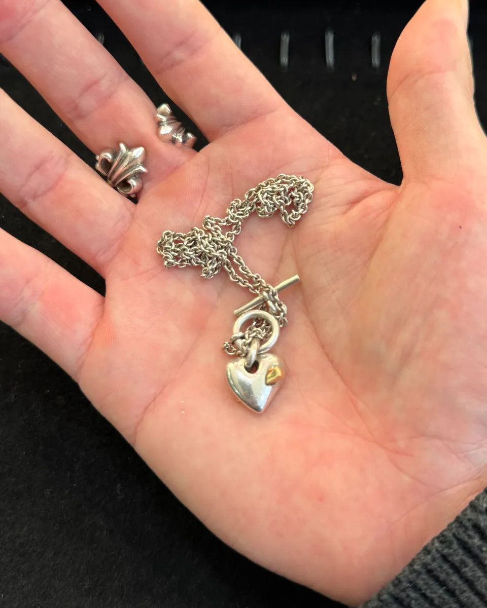 Hermes × Vintage Hermès Silver 925 Broken Heart Pendant Signature Necklace Size ONE SIZE - 4 Thumbnail