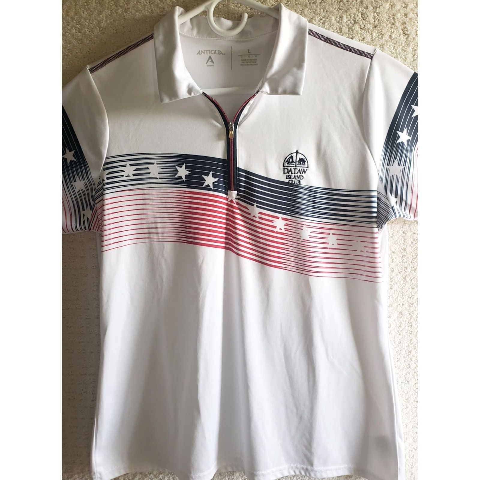 Vintage Antigua Women's L Golf Tennis Top Short Sleeve 1/4 Zip Stars and Stripes White Red Blue America Size L / US 10 / IT 46 - 2 Thumbnail
