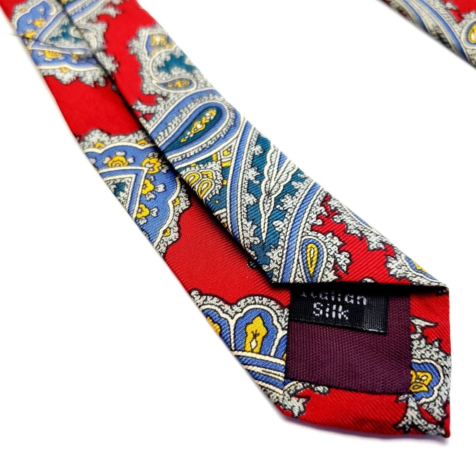 Designer Halston 3 Silk Tie Print Red Paisley Short Wide Size ONE SIZE - 5 Thumbnail