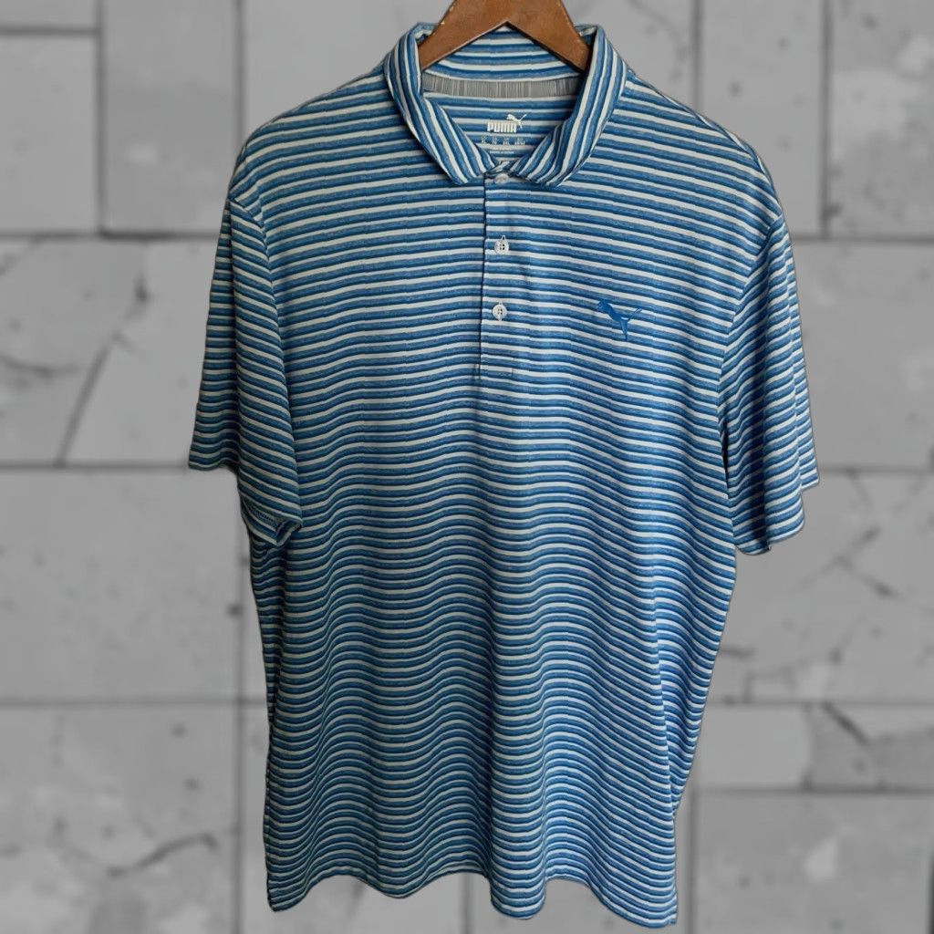 Puma Puma Polo Shirt Striped Blue XL Mens Athletic Polo Shirt Size US XL / EU 56 / 4 - 1 Thumbnail