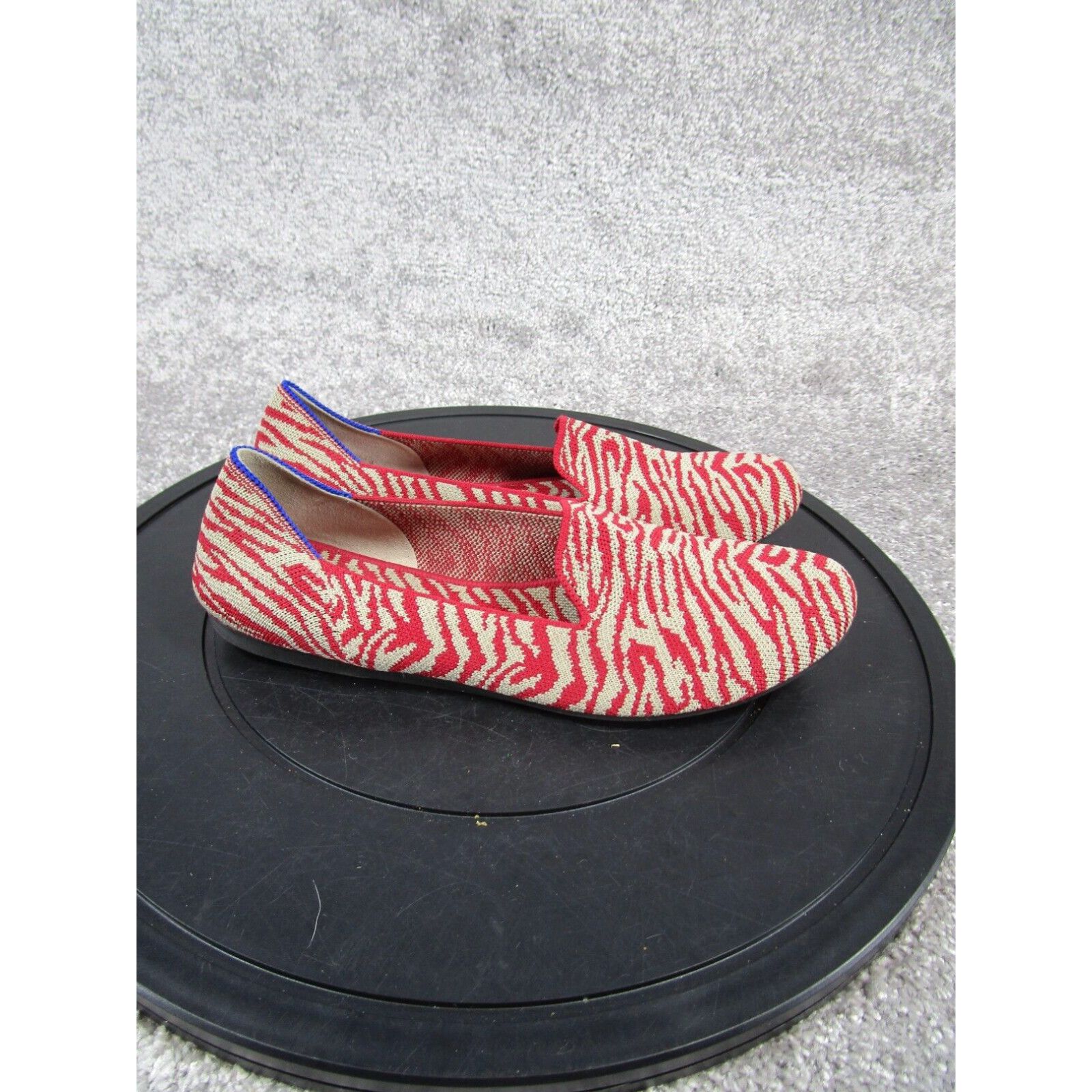 image of Vintage Rothys Flats Womens Size 9 Red Striped Round Toe Loafers Shoes in White