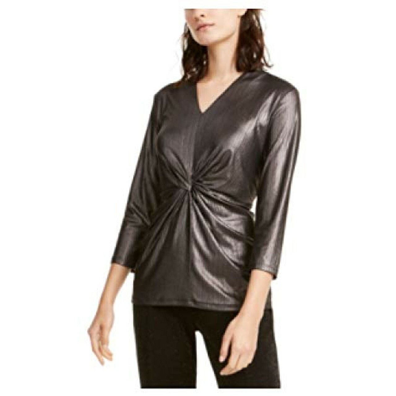 Alfani Alfani Metallic Twist-Front Top, Gunmetali, Size M Size M / US 6-8 / IT 42-44 - 2 Thumbnail