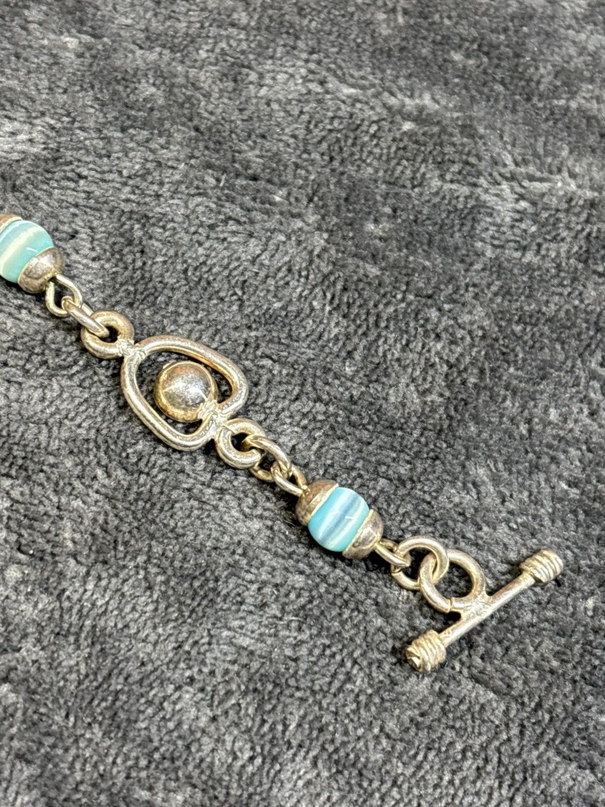 Other Vintage Sterling Silver Blue Cats Eye Beaded Ball Bracelet Size ONE SIZE - 2 Thumbnail