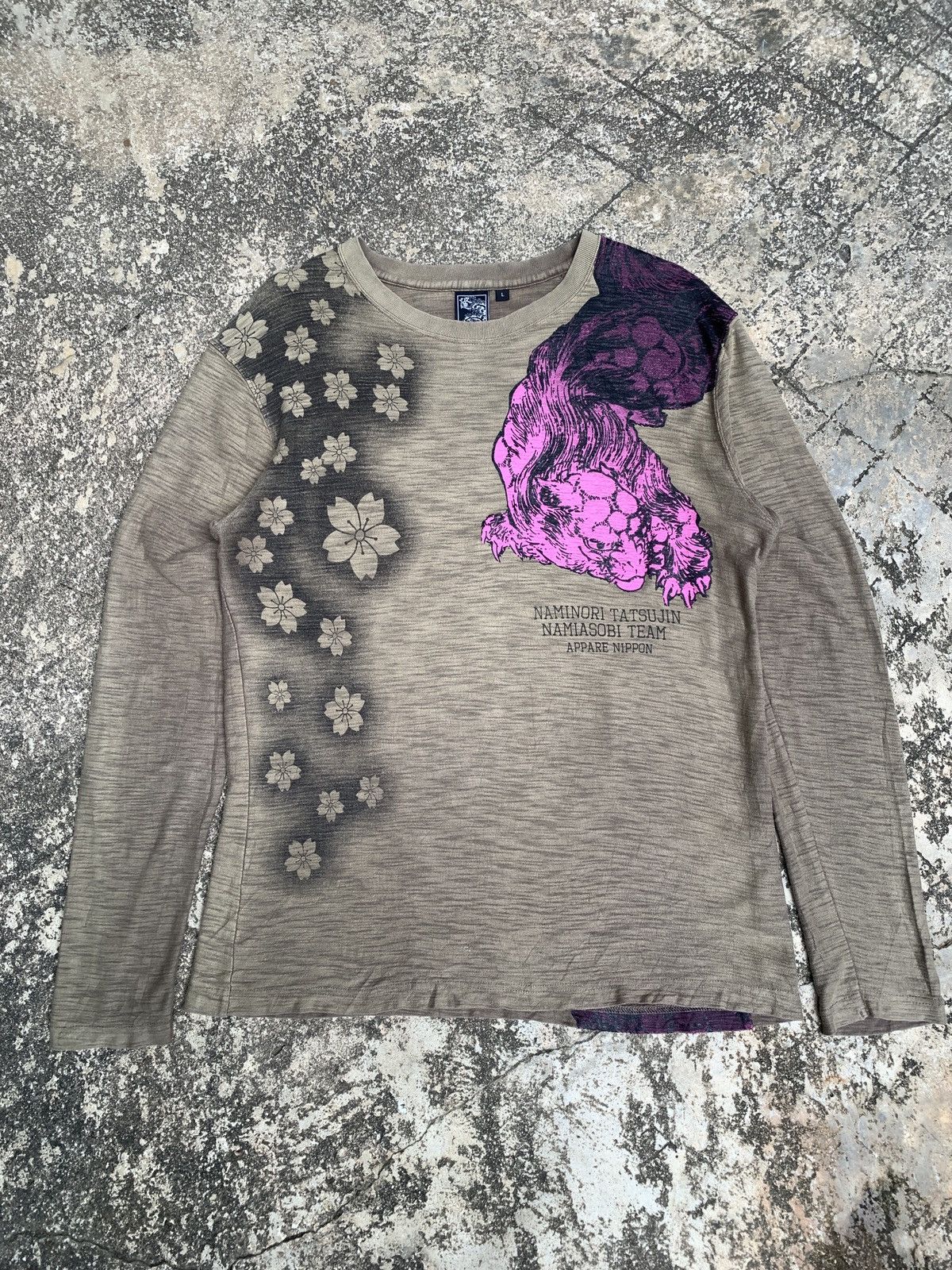 Japanese Brand NTN Team Sukajan Lion Sakura Army Green Longsleeve Tee Size US L / EU 52-54 / 3 - 2 Thumbnail